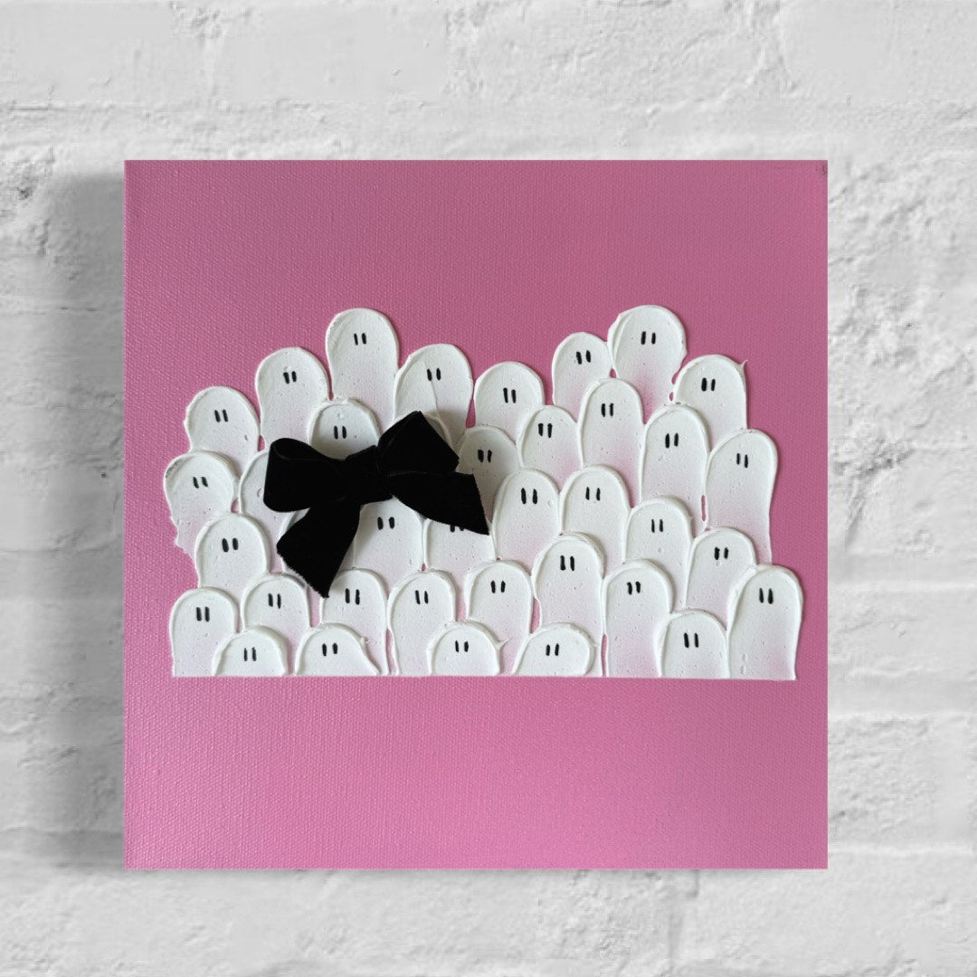 10x10 Halloween Ghost with Bow Pink Background