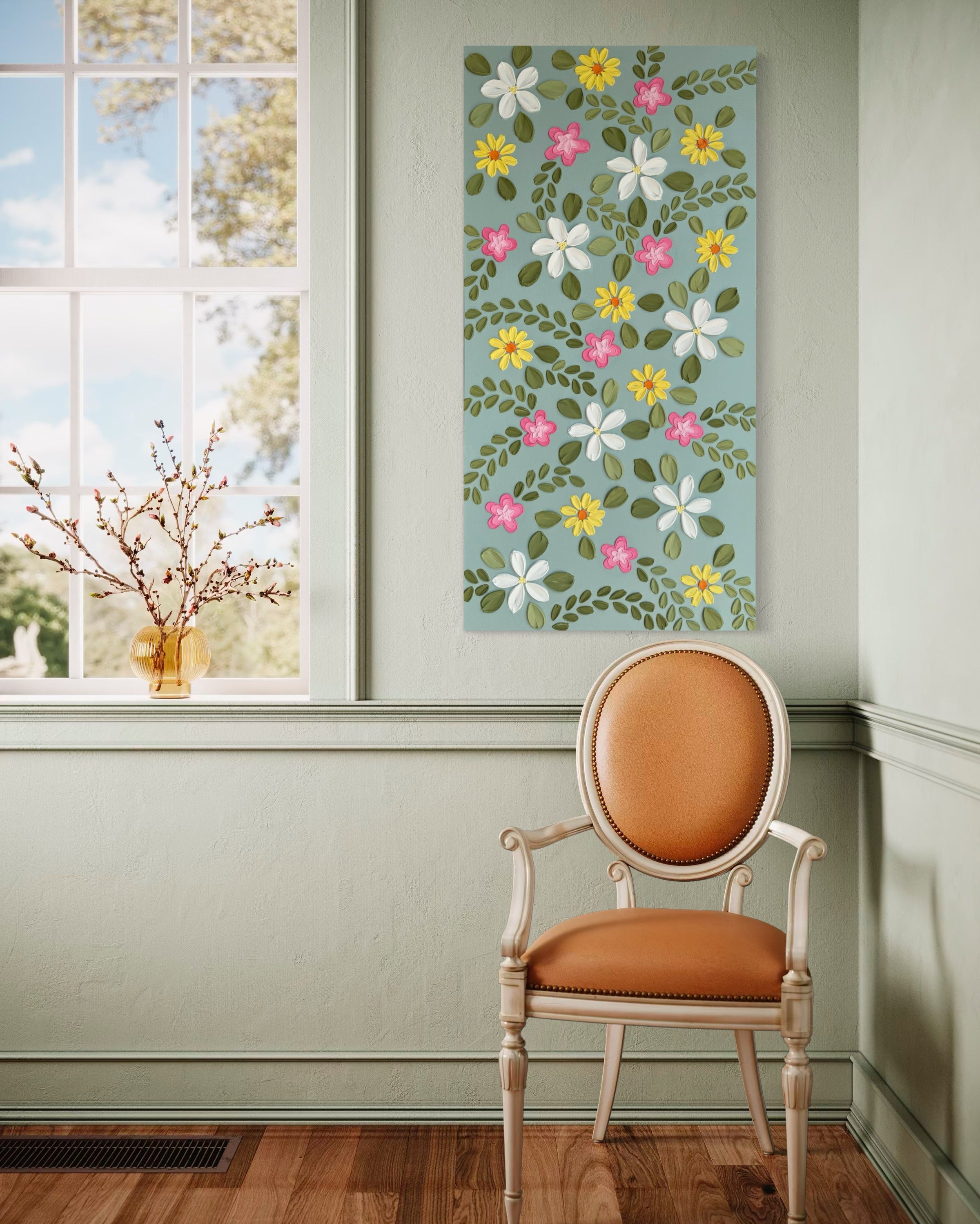 24 x 48  Original Floral Canvas Art