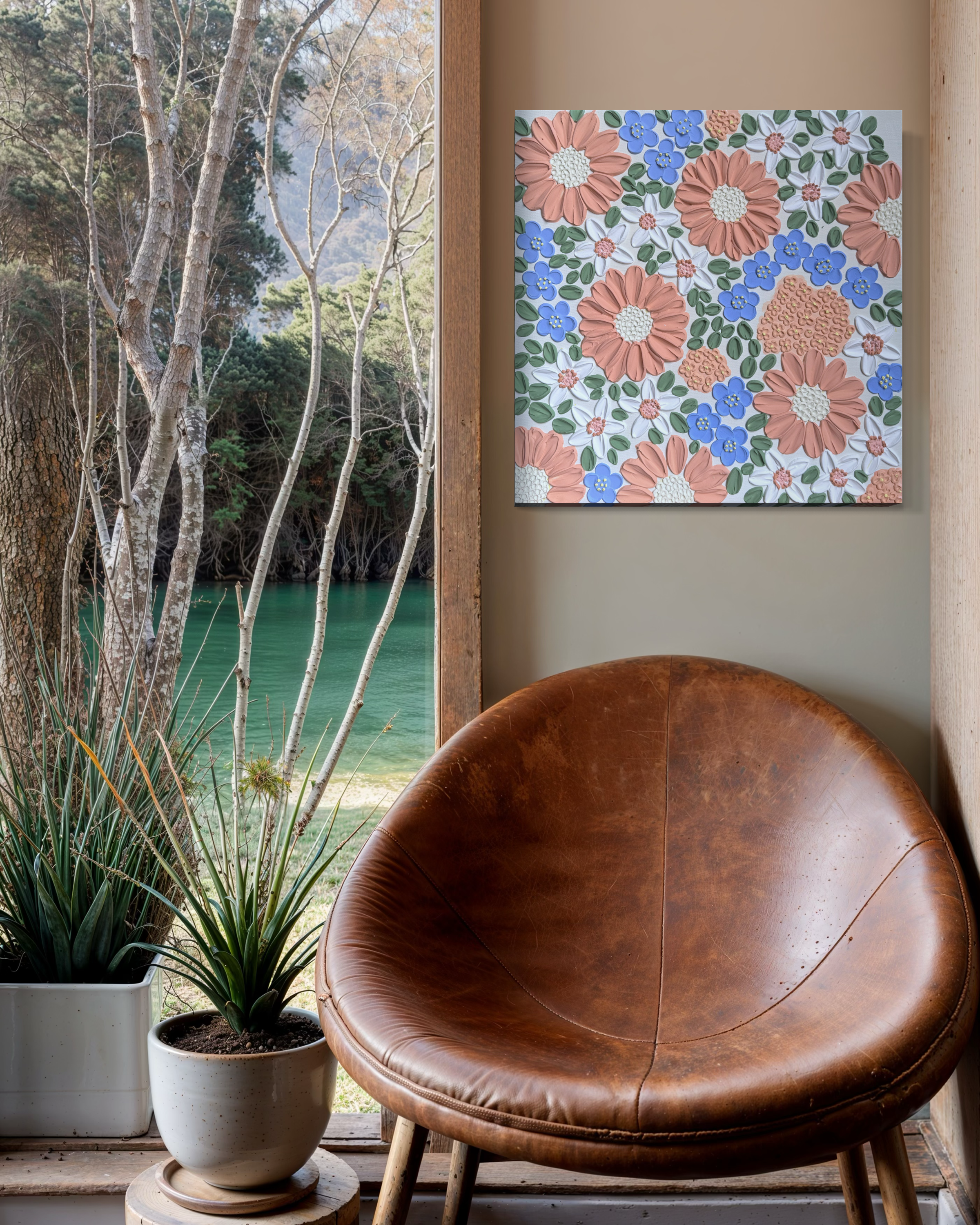 20x20  Original Floral Canvas Art