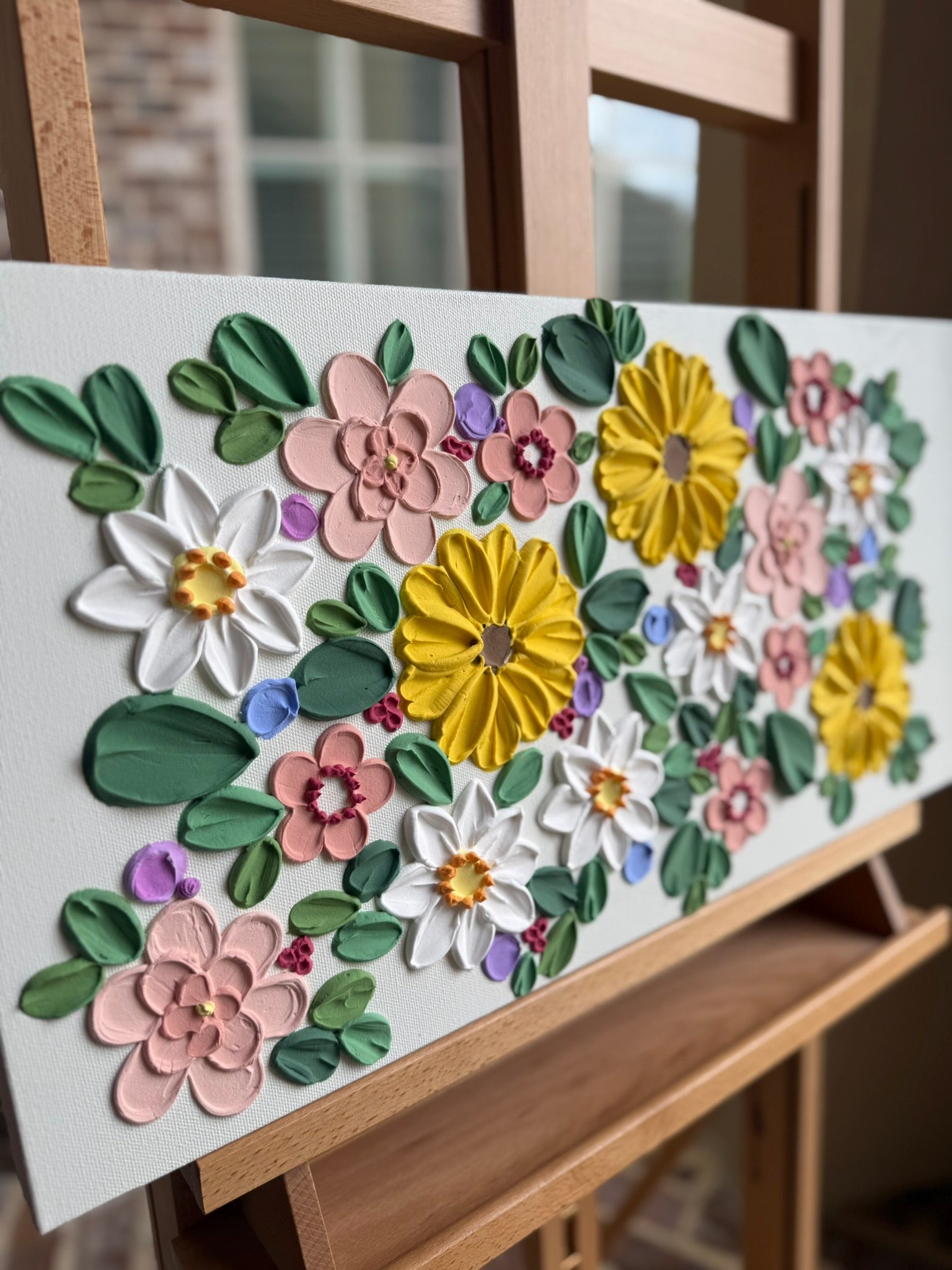 12x24 Original Canvas - "Sunday Garden" Floral Textured Art