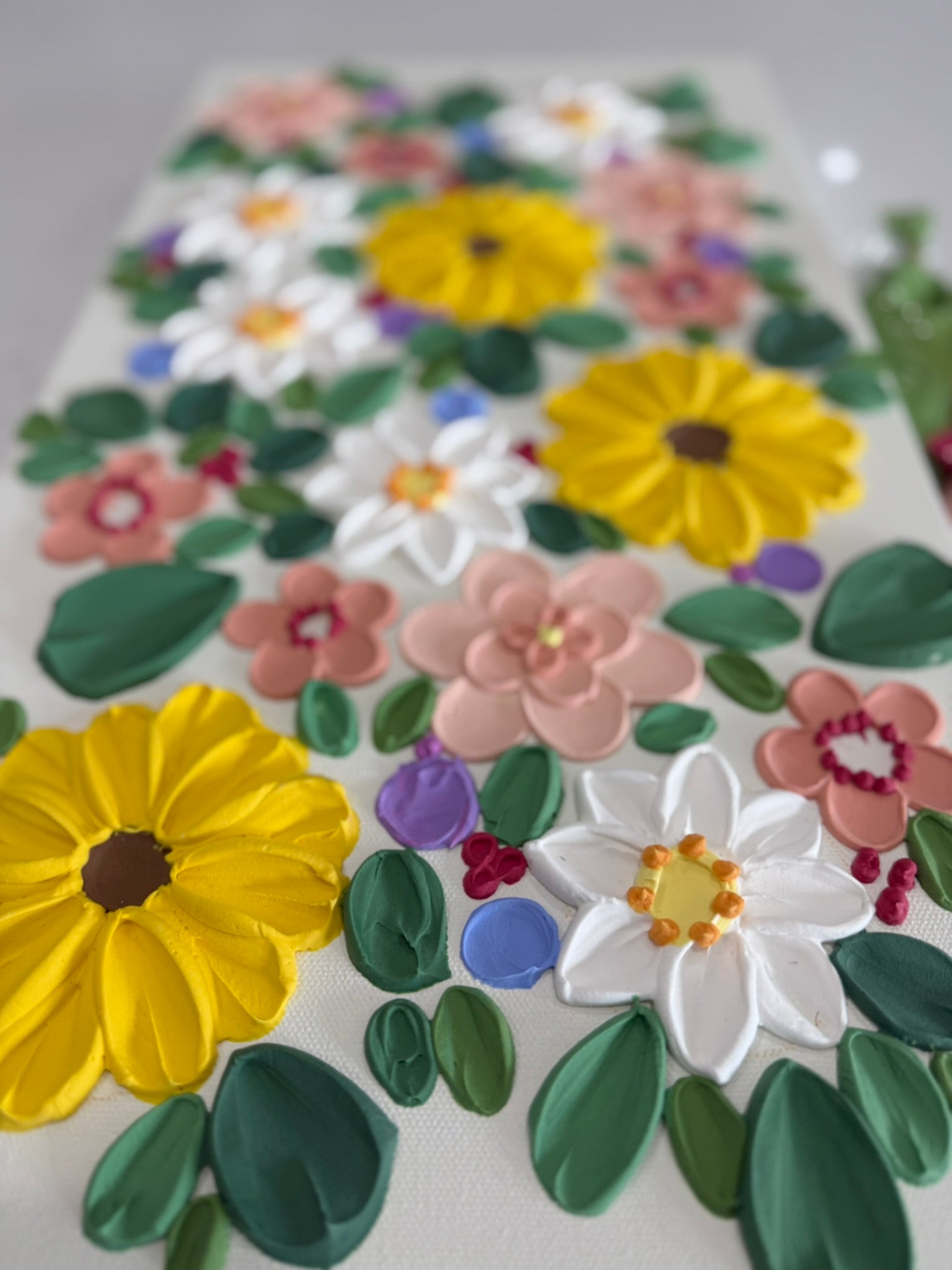 12x24 Original Canvas - "Sunday Garden" Floral Textured Art