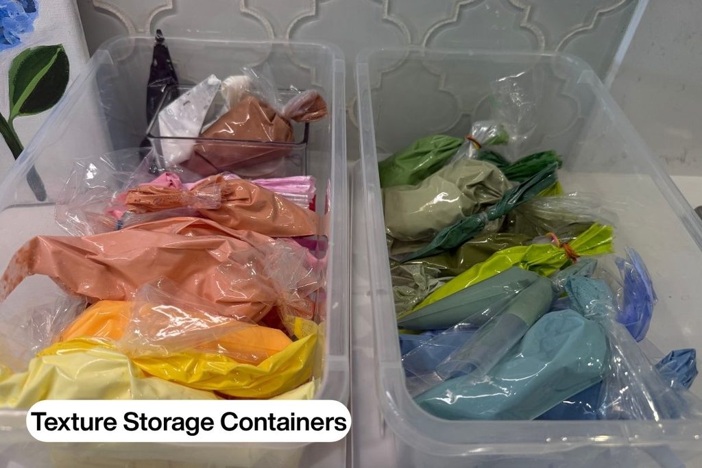 colored light modeling paste in containers as storage mechanism